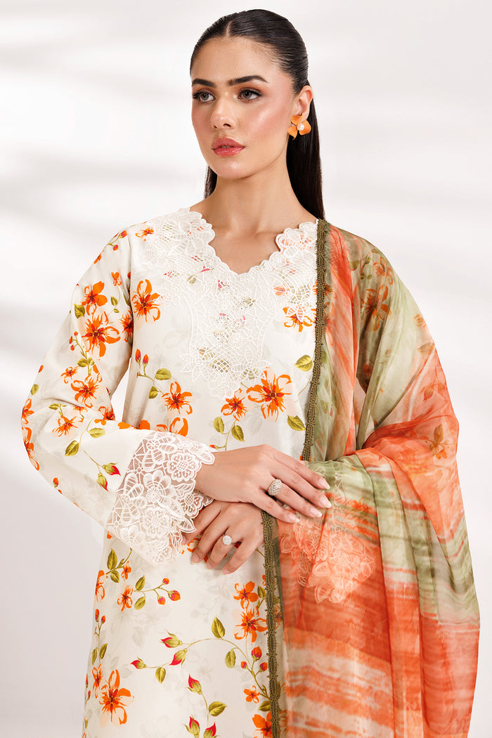 Farasha Summer Essentials Embroidered Lawn Unstitched 3Pc Suit - Soft Marigold