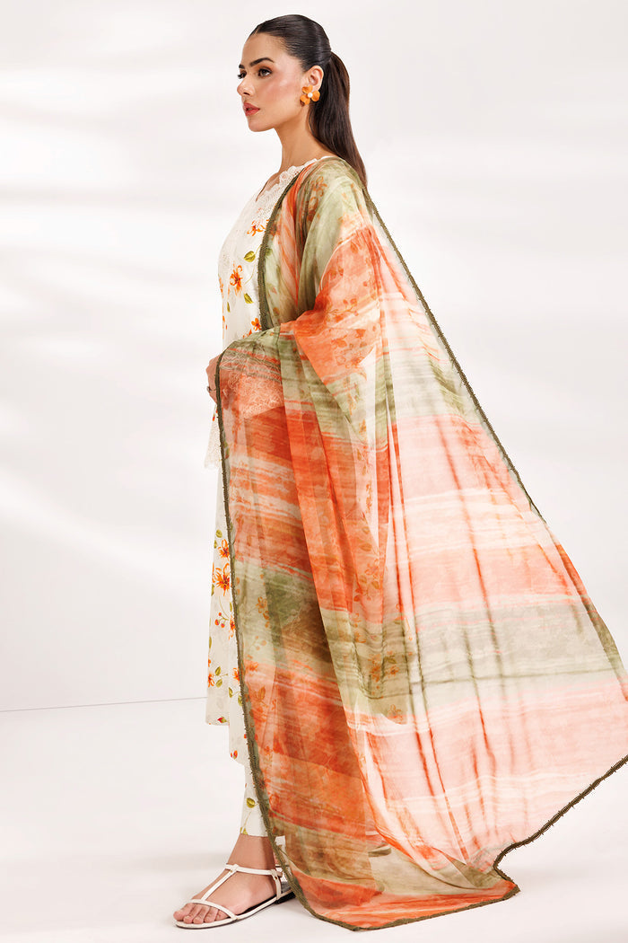 Farasha Summer Essentials Embroidered Lawn Unstitched 3Pc Suit - Soft Marigold