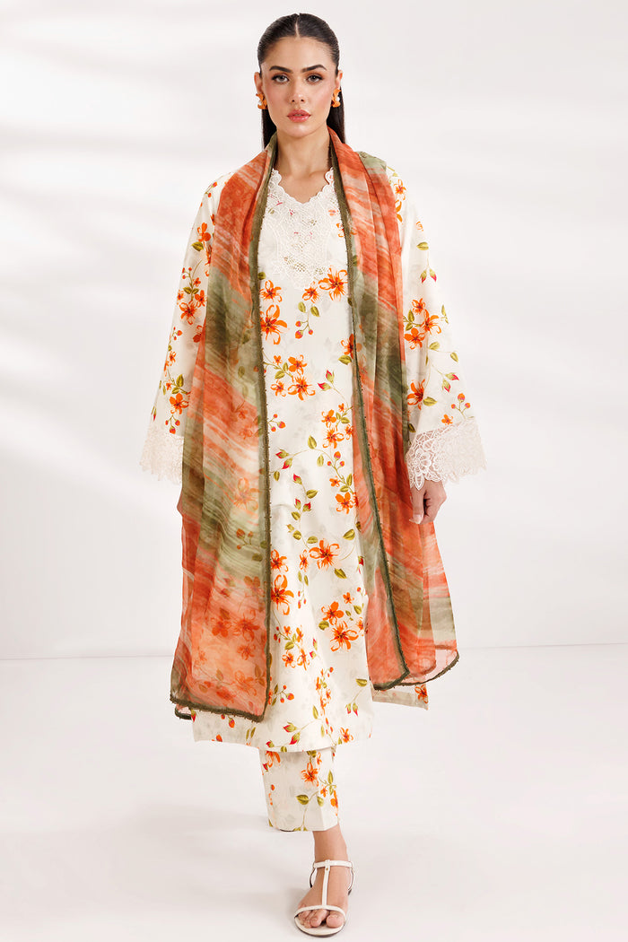 Farasha Summer Essentials Embroidered Lawn Unstitched 3Pc Suit - Soft Marigold