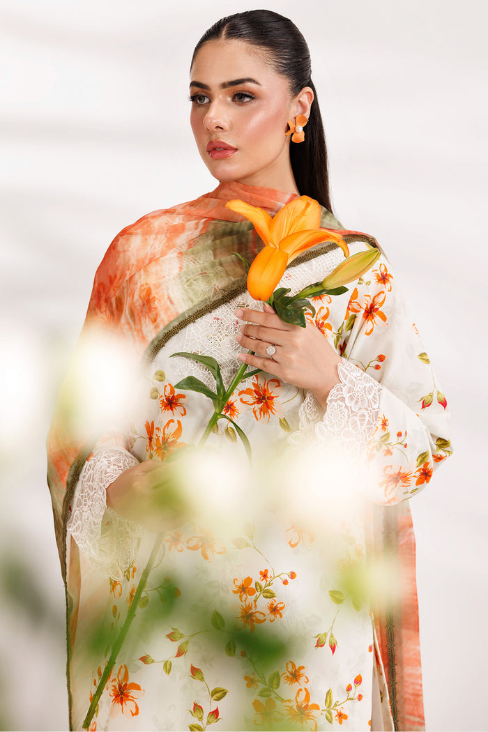 Farasha Summer Essentials Embroidered Lawn Unstitched 3Pc Suit - Soft Marigold