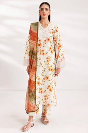 Farasha Summer Essentials Embroidered Lawn Unstitched 3Pc Suit - Soft Marigold