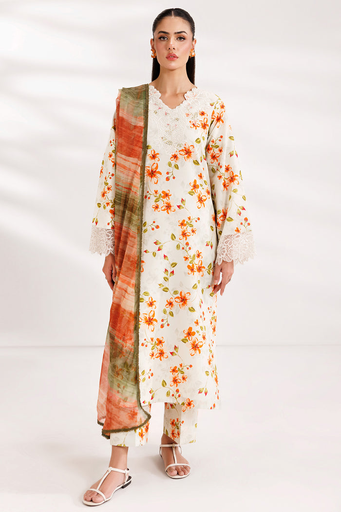 Farasha Summer Essentials Embroidered Lawn Unstitched 3Pc Suit - Soft Marigold