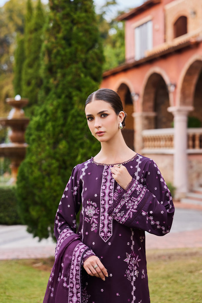 Farasha Sorine Summer Embroidered Lawn Unstitched 3Pc Suit - Soft Violet