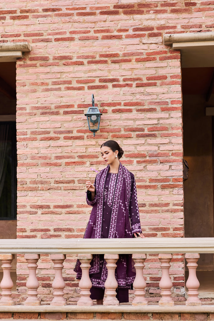 Farasha Sorine Summer Embroidered Lawn Unstitched 3Pc Suit - Soft Violet