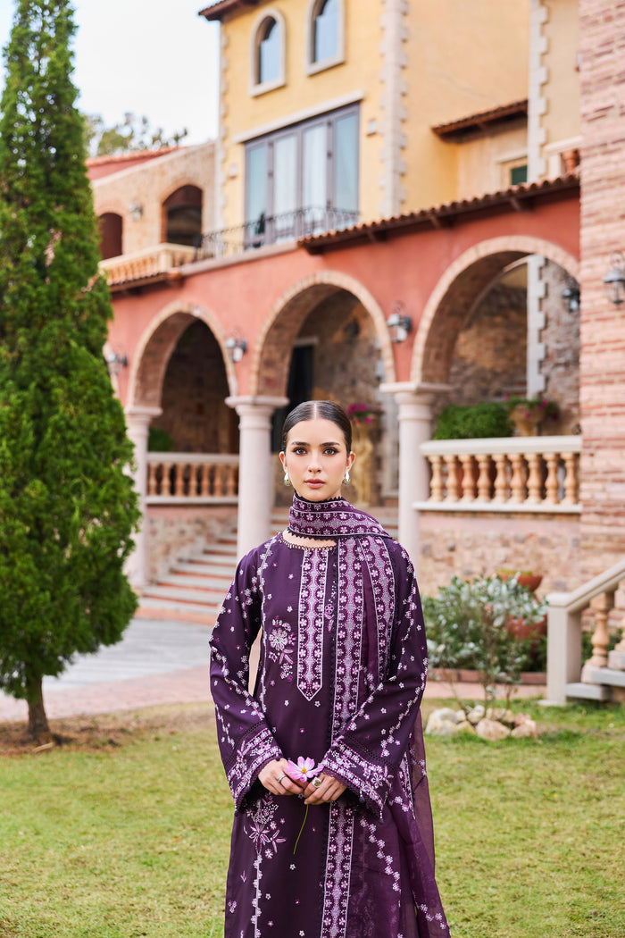 Farasha Sorine Summer Embroidered Lawn Unstitched 3Pc Suit - Soft Violet