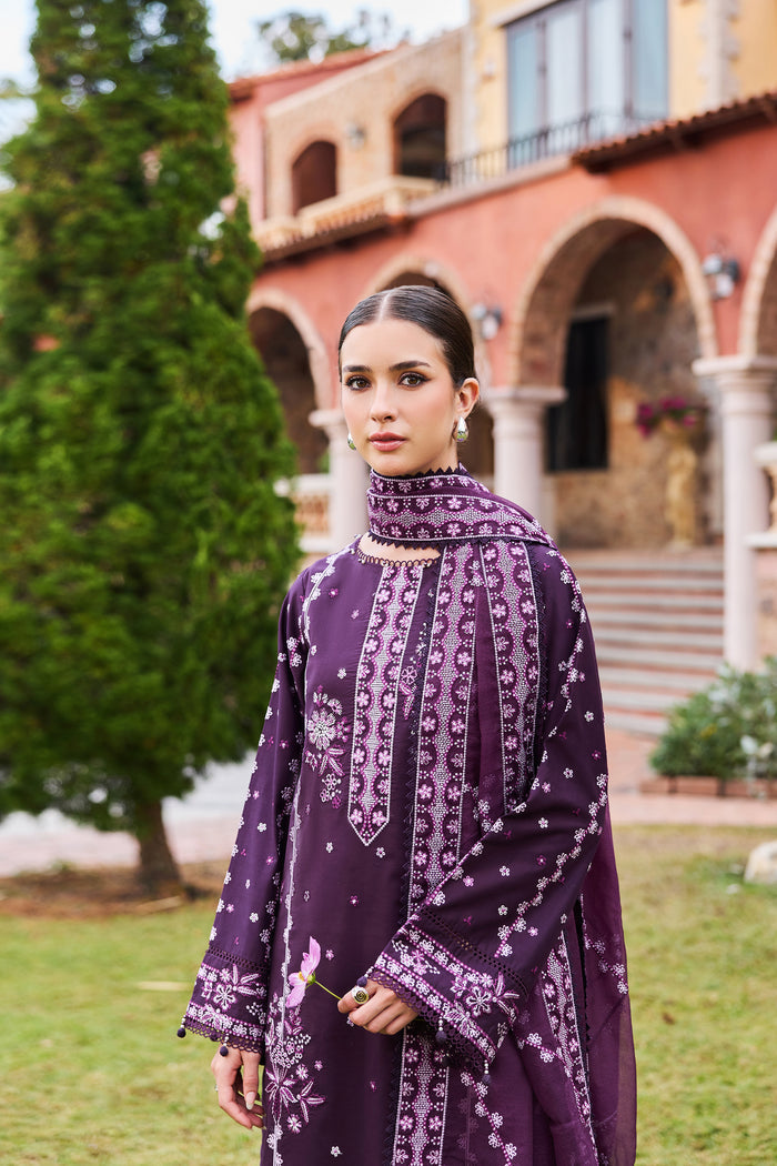 Farasha Sorine Summer Embroidered Lawn Unstitched 3Pc Suit - Soft Violet