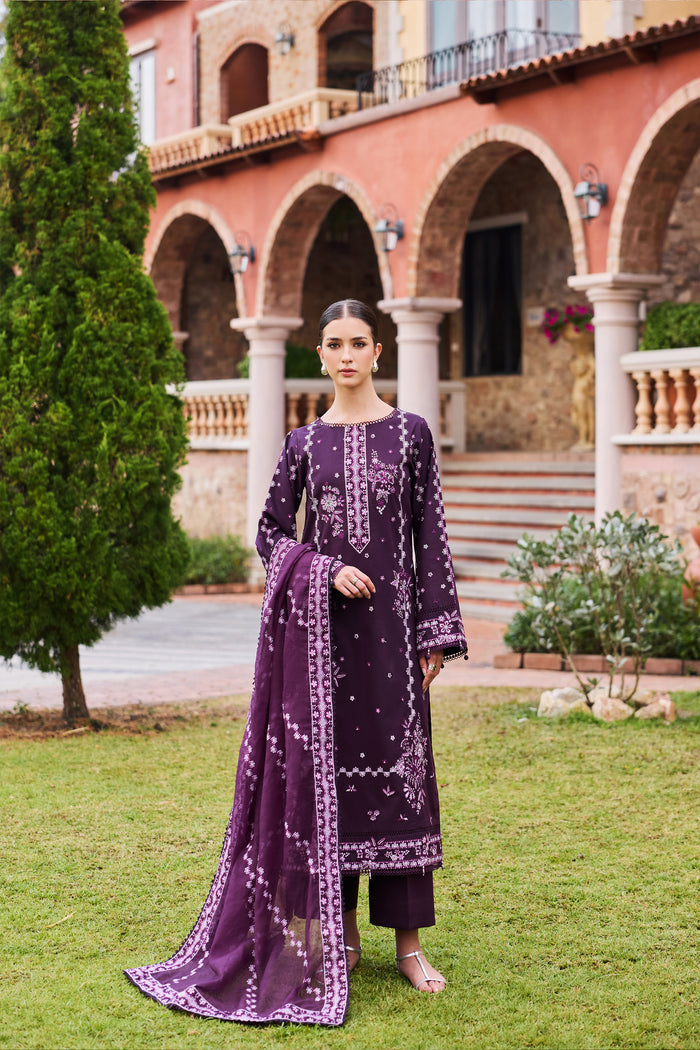 Farasha Sorine Summer Embroidered Lawn Unstitched 3Pc Suit - Soft Violet