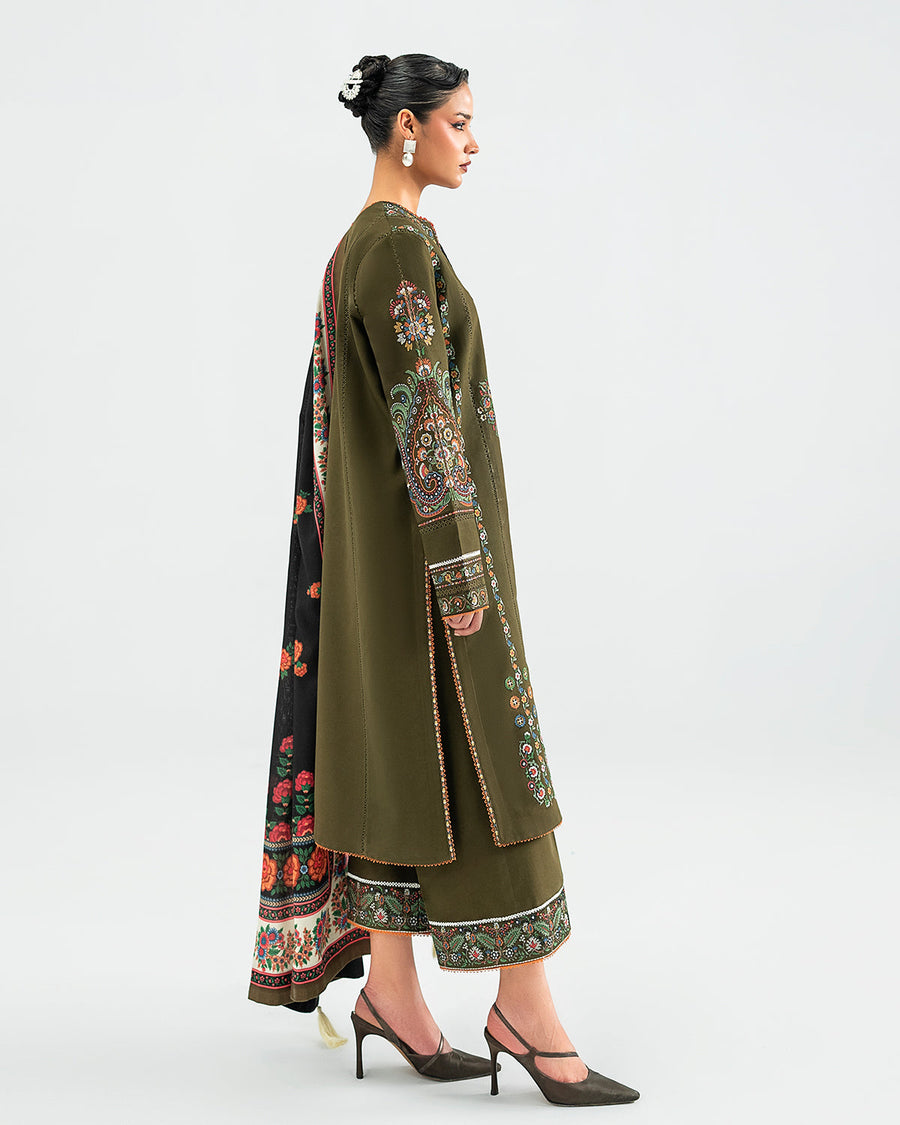 Jugnu Lahore Womenswear Embroidered Khaddar Unstitched 3Pc Suit - SONI