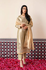 Mushq Sunehri Ramsha Edit Zari Tissue Silk Stitched 3Pc Suit - Soraya
