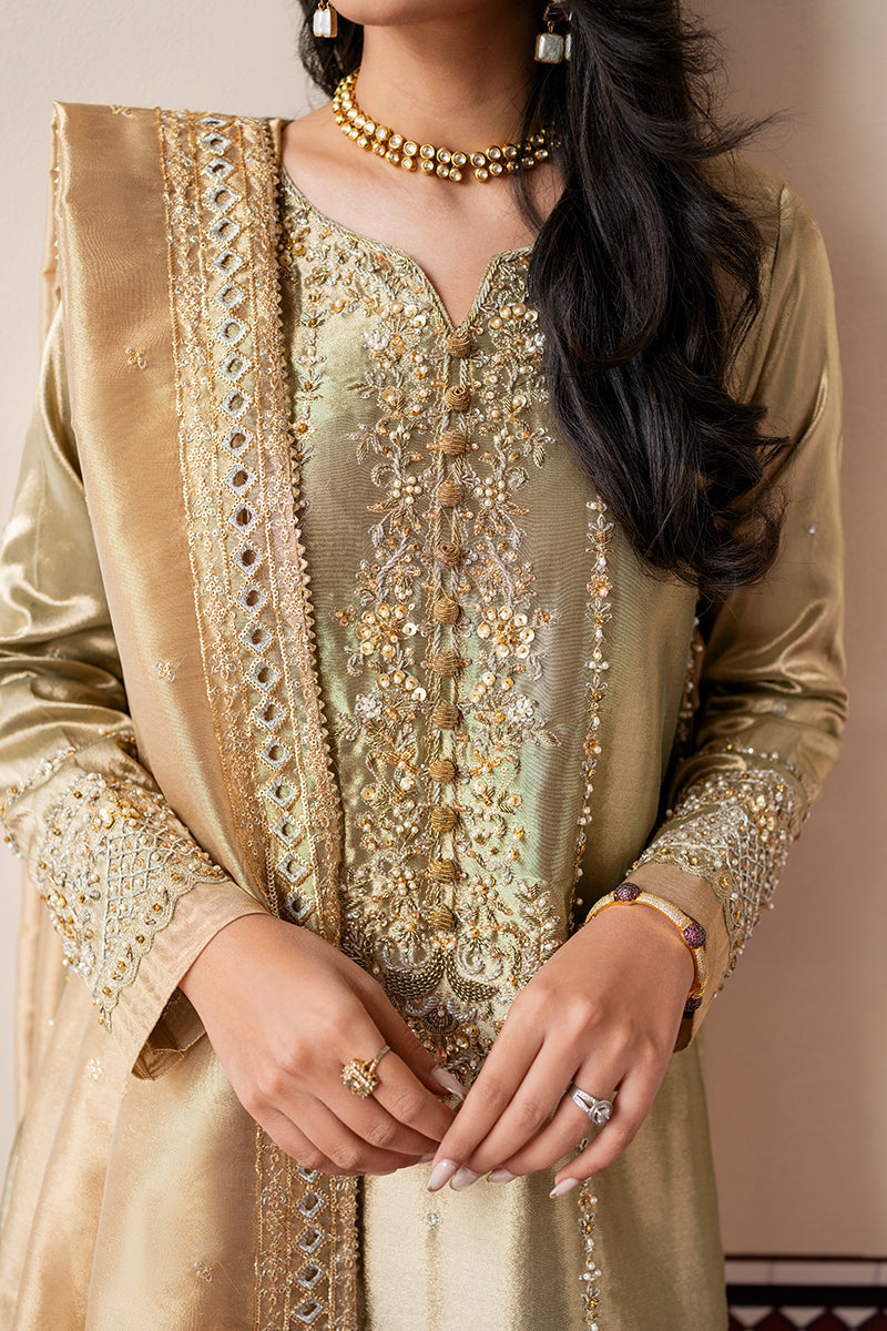 Mushq Sunehri Ramsha Edit Zari Tissue Silk Stitched 3Pc Suit - Soraya