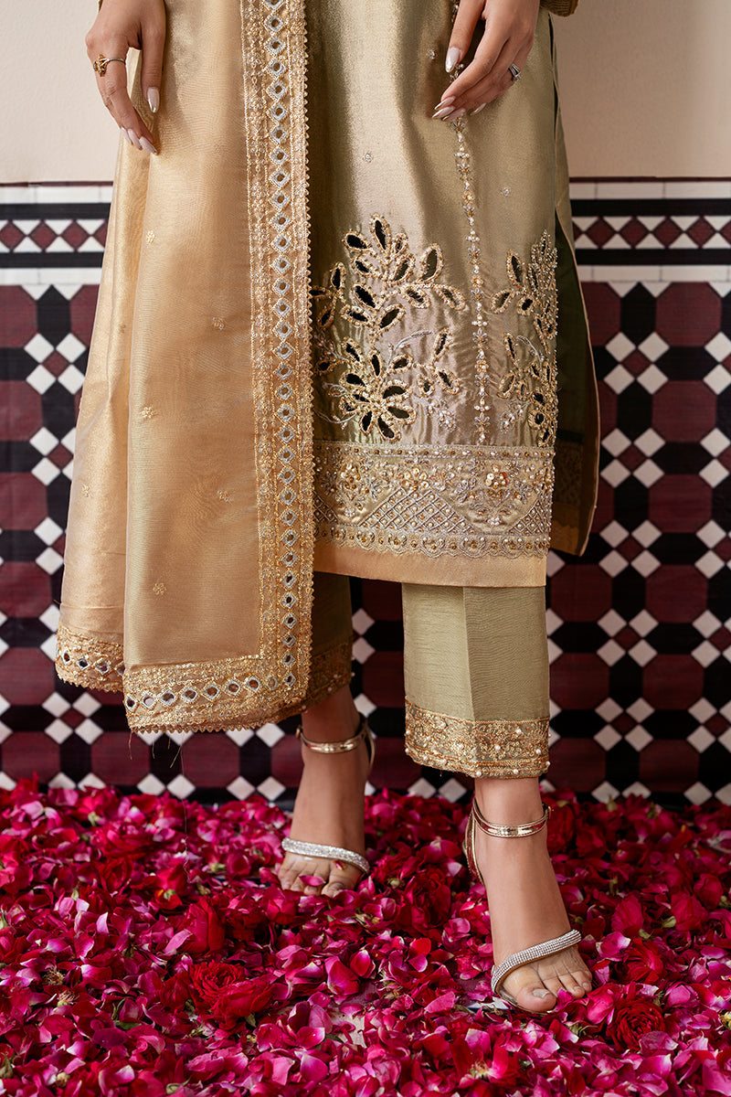Mushq Sunehri Ramsha Edit Zari Tissue Silk Stitched 3Pc Suit - Soraya