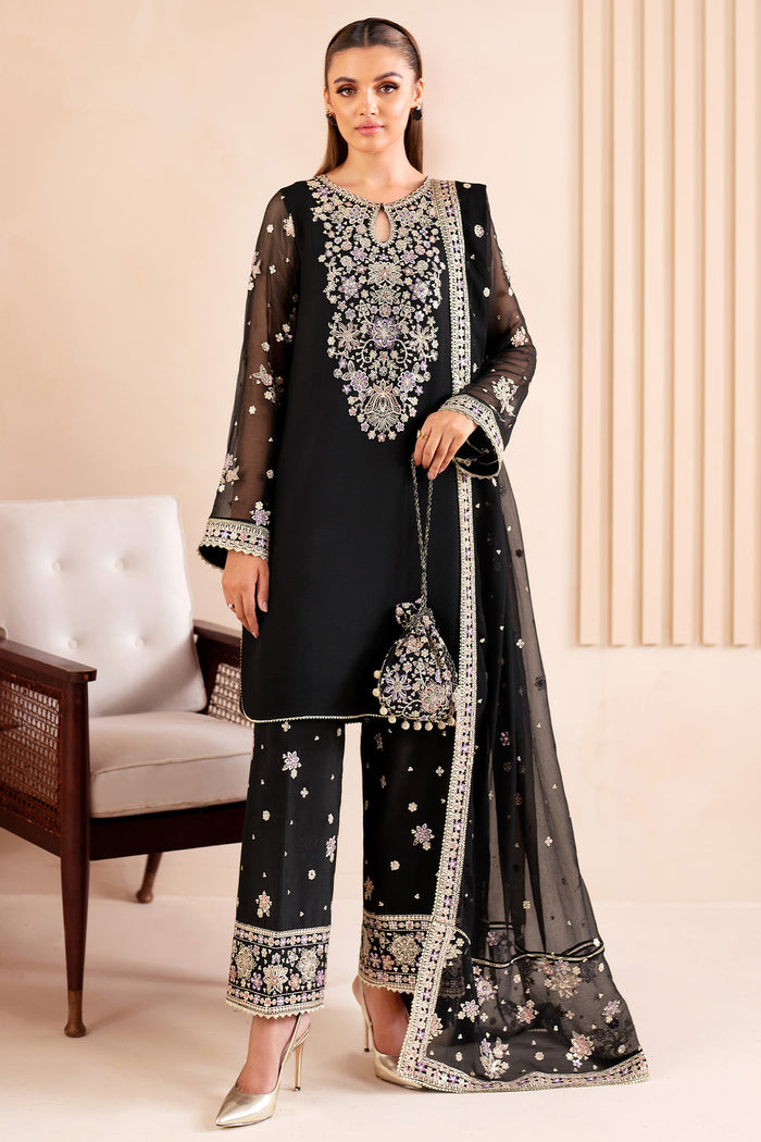 Farasha Luxury Formal Embroidered Chiffon Unstitched 3Pc Suit - Splash