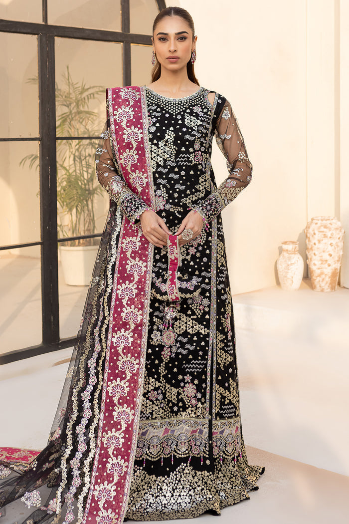 Farasha LU ZELLA Embroidered Net Unstitched 3Pc Suit D-10 STARDUST NOIR