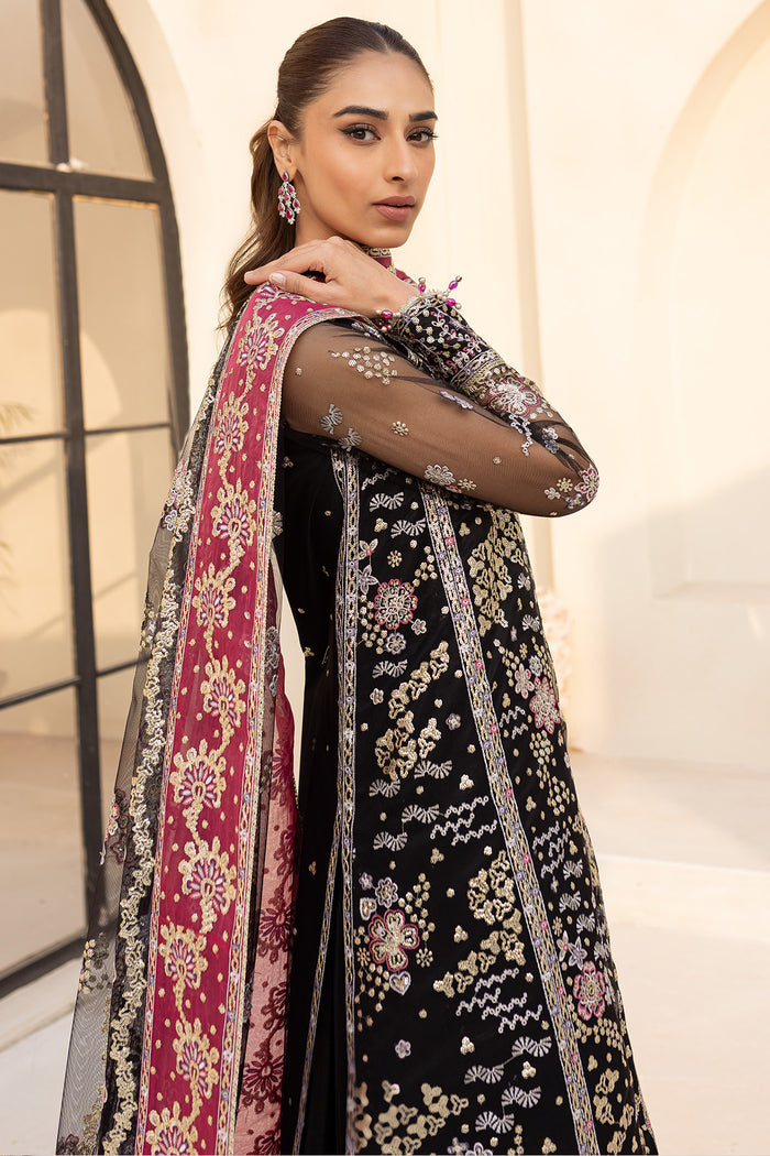 Farasha LU ZELLA Embroidered Net Unstitched 3Pc Suit D-10 STARDUST NOIR