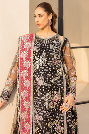 Farasha LU ZELLA Embroidered Net Unstitched 3Pc Suit D-10 STARDUST NOIR