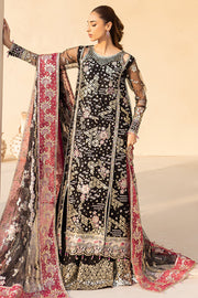 Farasha LU ZELLA Embroidered Net Unstitched 3Pc Suit D-10 STARDUST NOIR