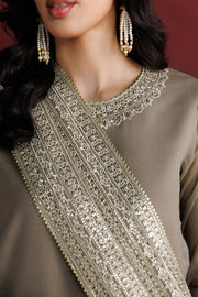 Farasha Luxury Formal Embroidered Chiffon Unstitched 3Pc Suit - Stone Haze