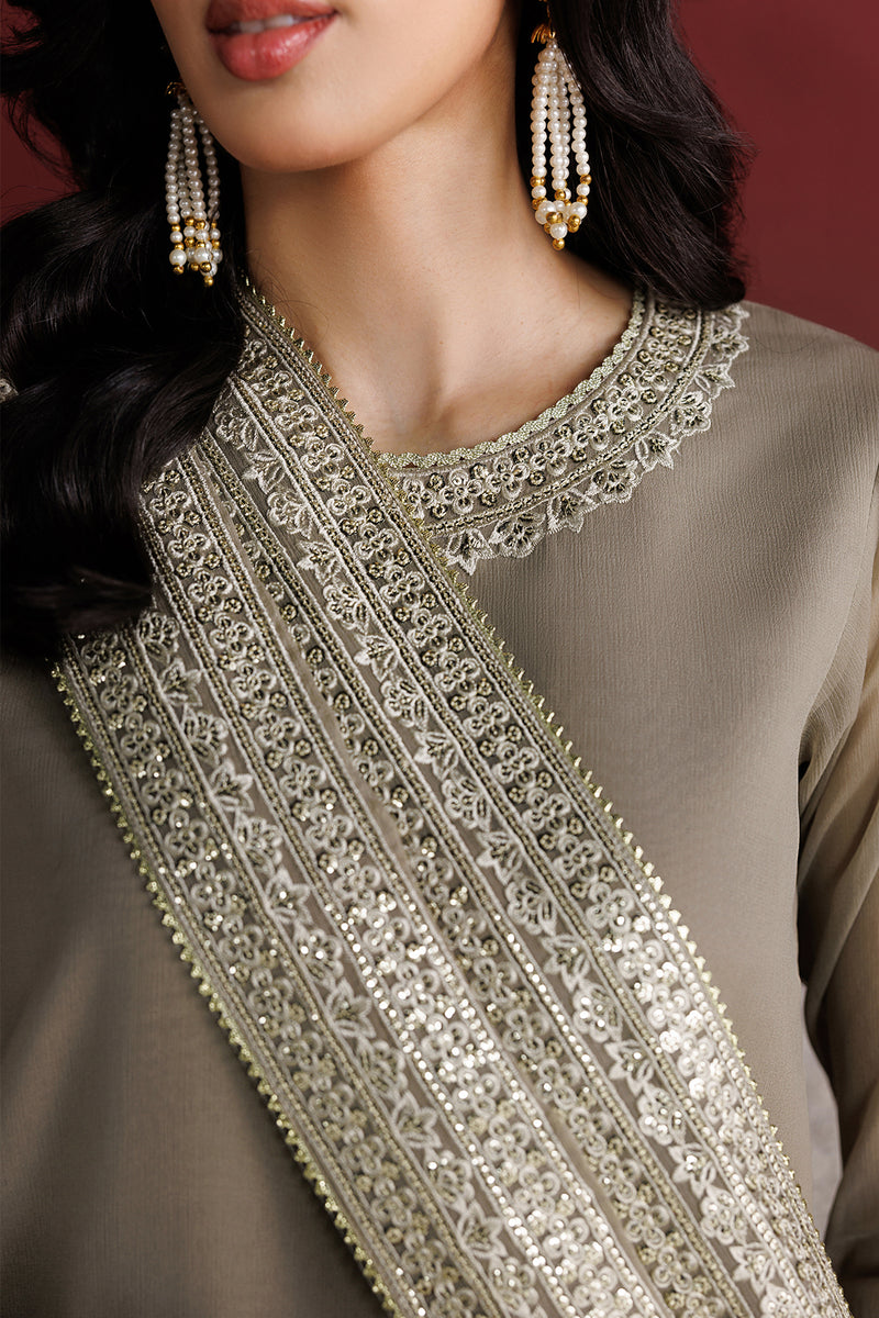 Farasha Luxury Formal Embroidered Chiffon Unstitched 3Pc Suit - Stone Haze