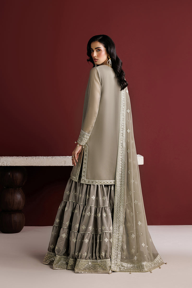 Farasha Luxury Formal Embroidered Chiffon Unstitched 3Pc Suit - Stone Haze