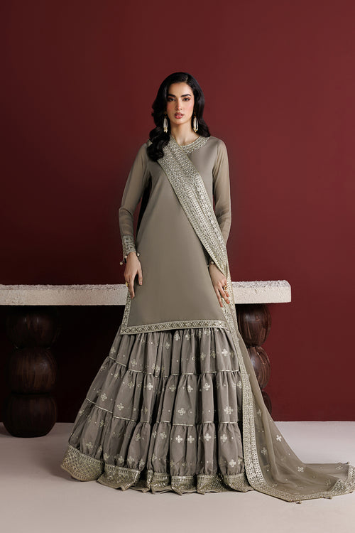 Farasha Luxury Formal Embroidered Chiffon Unstitched 3Pc Suit - Stone Haze