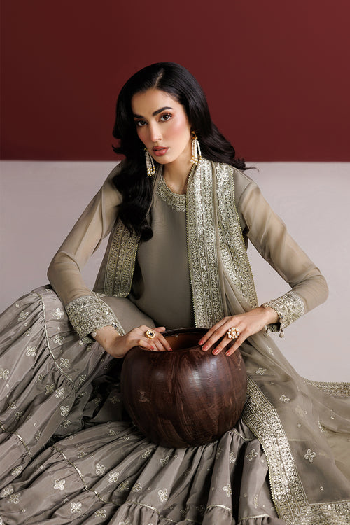 Farasha Luxury Formal Embroidered Chiffon Unstitched 3Pc Suit - Stone Haze