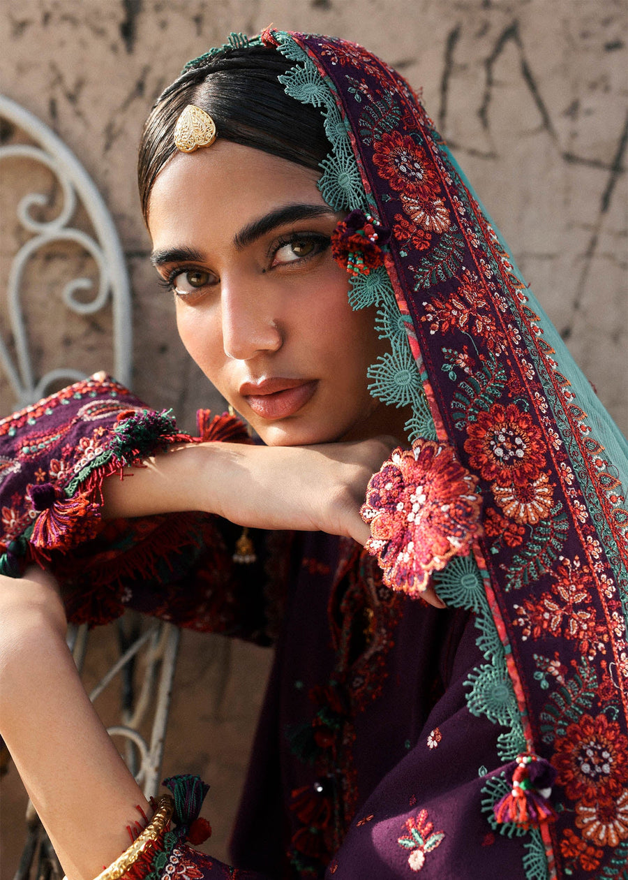 Hussain Rehar Embroidered Karandi Unstitched 3Pc Suit - Sultana