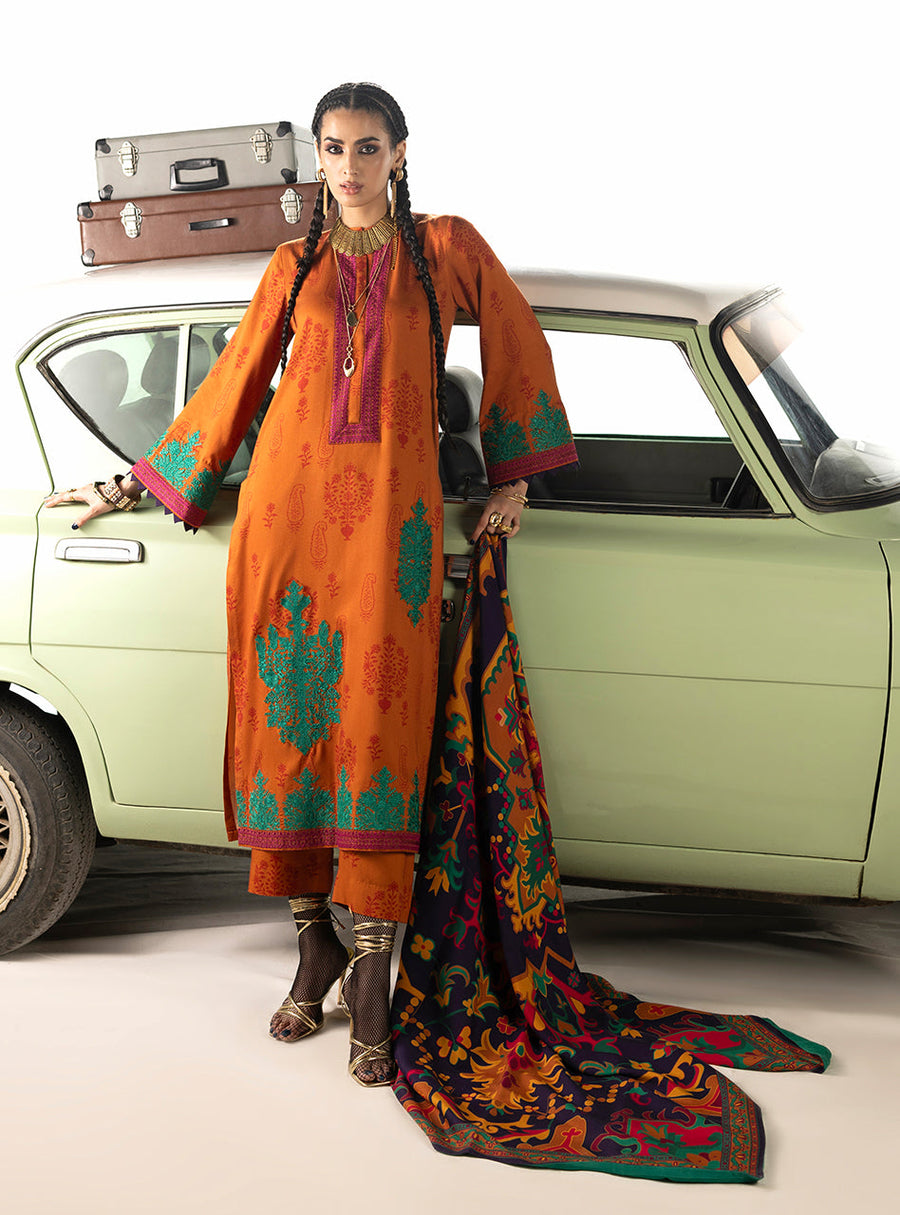 Zainab Chottani Embroidered Marina Twill Unstitched 3Pc Suit D-03 Suniva