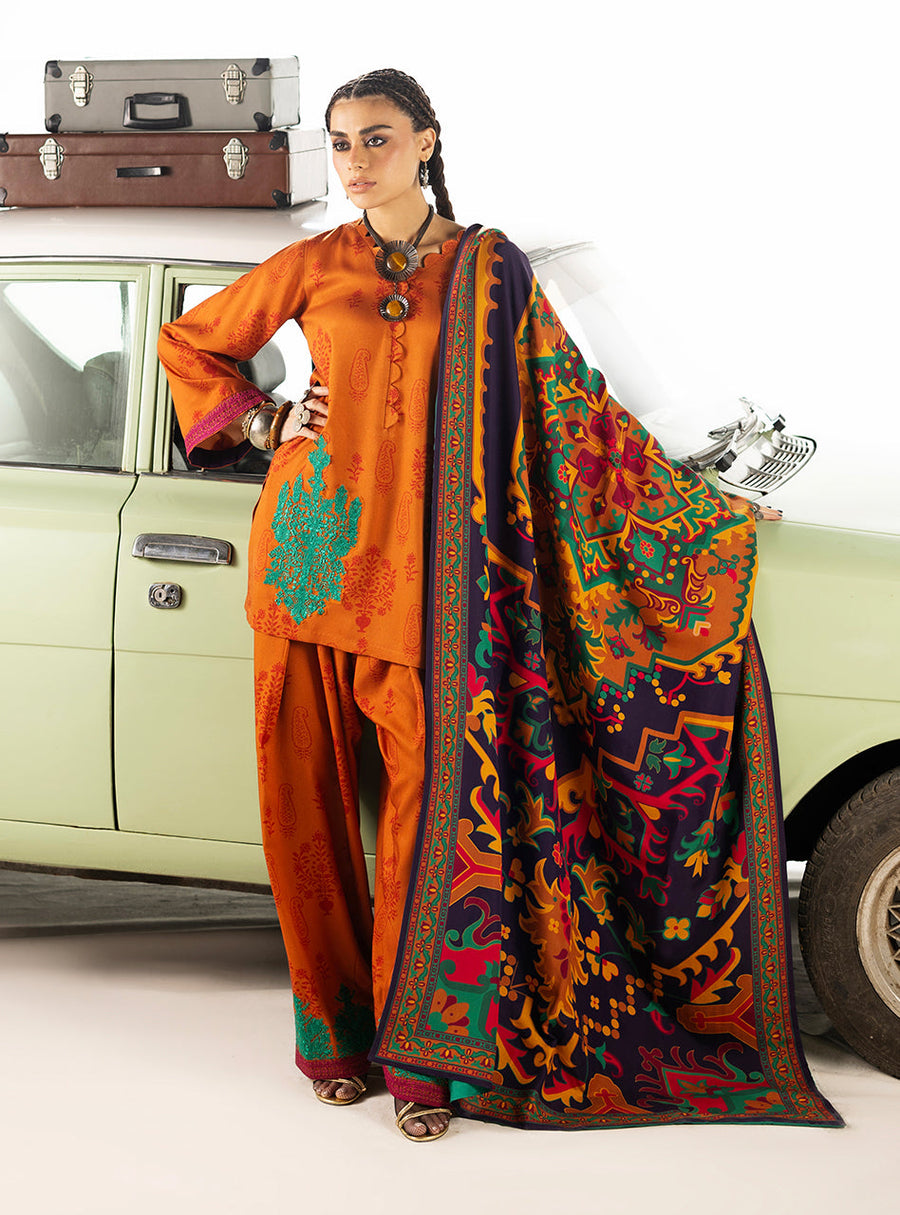 Zainab Chottani Embroidered Marina Twill Unstitched 3Pc Suit D-03 Suniva
