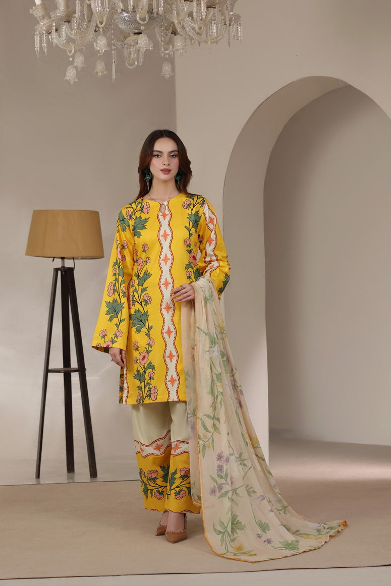 Feathers Premium Printed Lawn Unstitched 3Pc Suit Sunlit Meadow-FT653