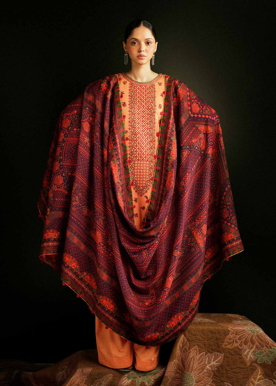 Hussain Rehar Embroidered Khaddar Unstitched 3Pc Suit - Sunrise
