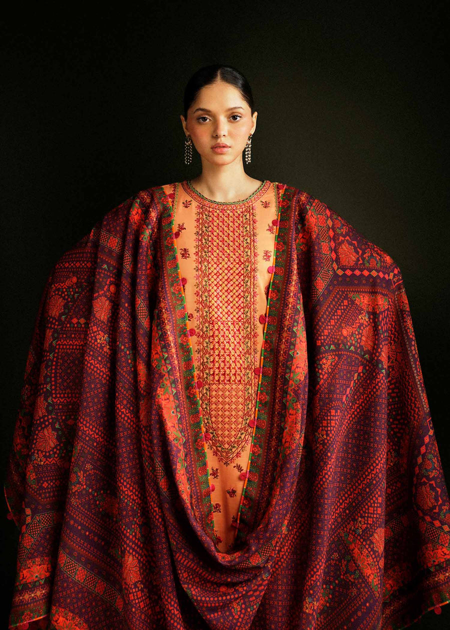 Hussain Rehar Embroidered Khaddar Unstitched 3Pc Suit - Sunrise