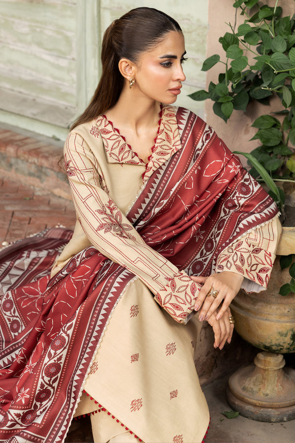 Farasha Embroidered Khaddar Unstitched 3Pc Suit - Sunrose