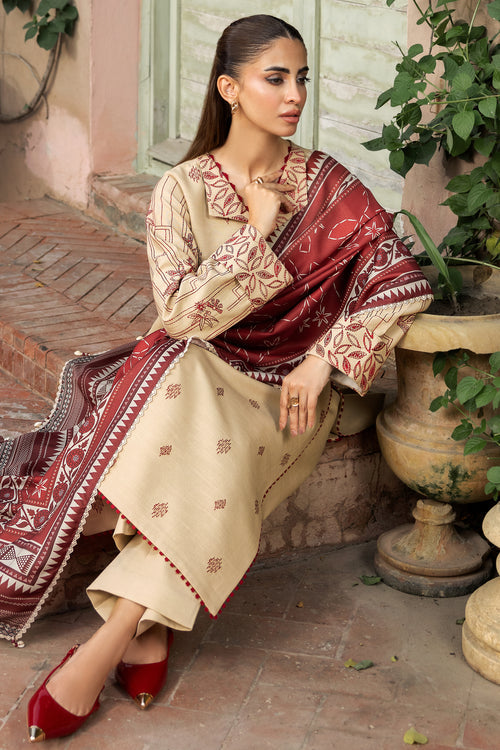 Farasha Embroidered Khaddar Unstitched 3Pc Suit - Sunrose