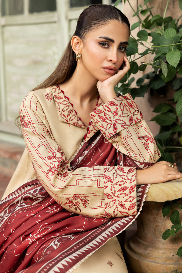 Farasha Embroidered Khaddar Unstitched 3Pc Suit - Sunrose