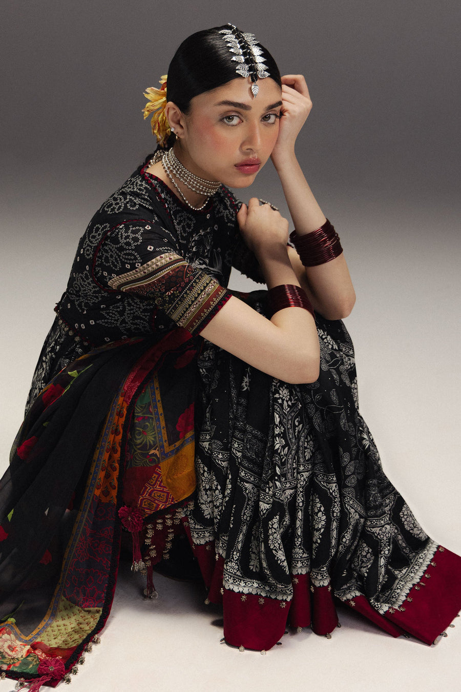 Zara Shahjahan Anarkali Embroidered Lawn Unstitched 3Pc Suit D-01 SURKH BAHAR
