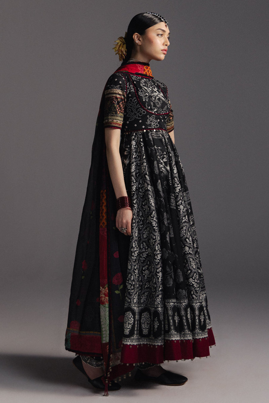 Zara Shahjahan Anarkali Embroidered Lawn Unstitched 3Pc Suit D-01 SURKH BAHAR