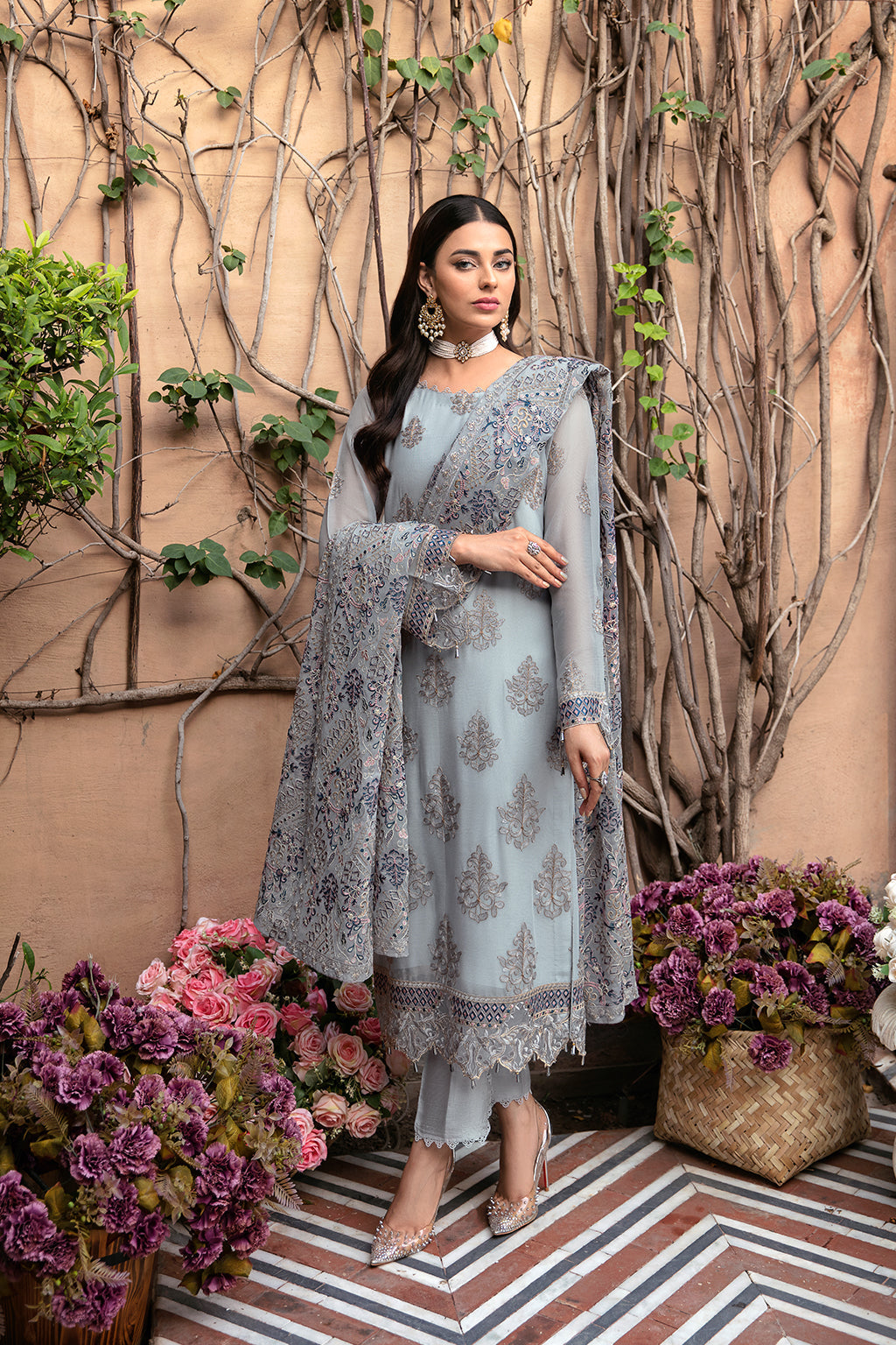 Dastan by Ramsha Embroidered Chiffon Unstitched 3 Piece Suit T-103