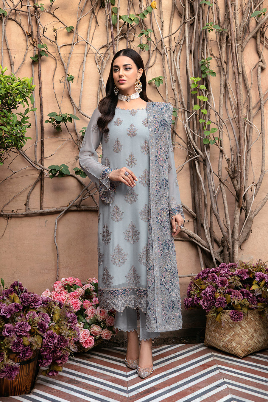Dastan by Ramsha Embroidered Chiffon Unstitched 3 Piece Suit T-103