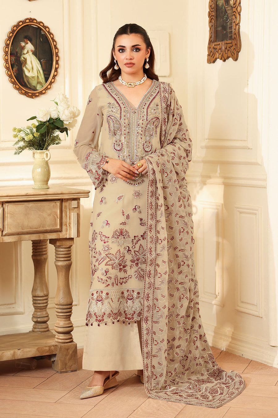 Ramsha Dastan Vol-04 Embroidered Chiffon Unstitched 3Pc Suit T-401