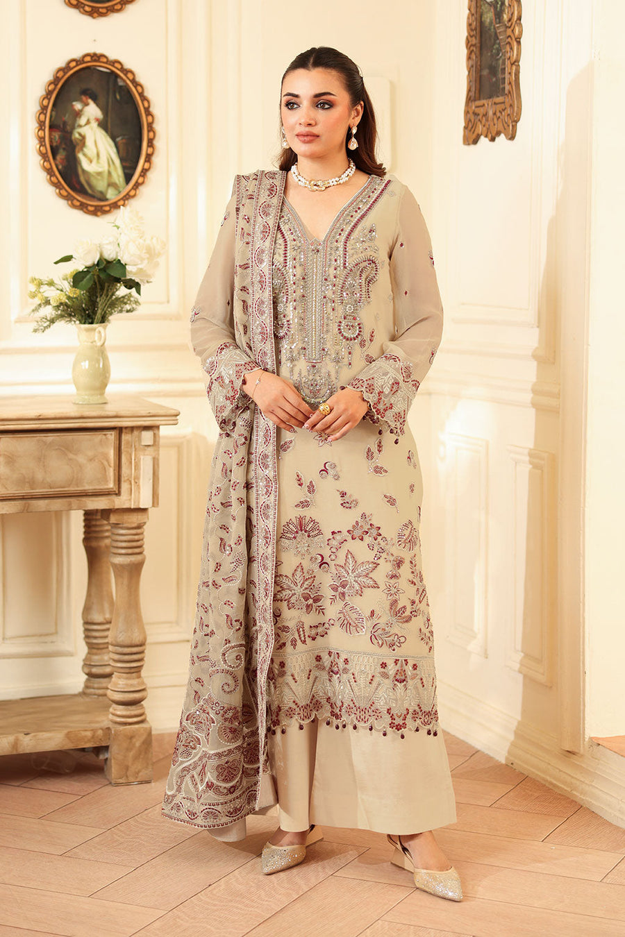 Ramsha Dastan Vol-04 Embroidered Chiffon Unstitched 3Pc Suit T-401