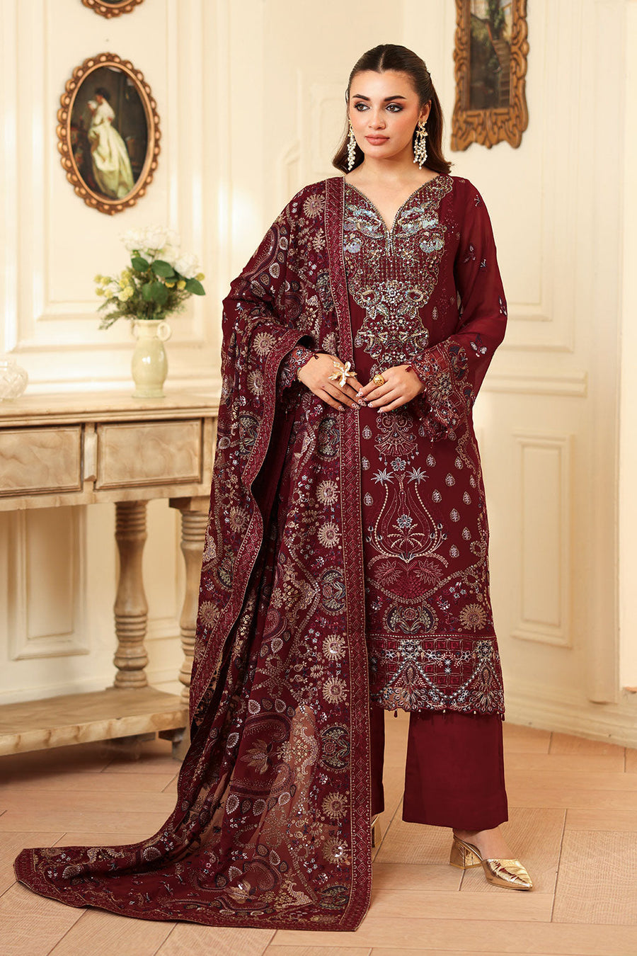 Ramsha Dastan Vol-04 Embroidered Chiffon Unstitched 3Pc Suit T-404