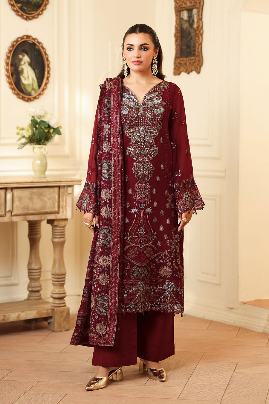 Ramsha Dastan Vol-04 Embroidered Chiffon Unstitched 3Pc Suit T-404