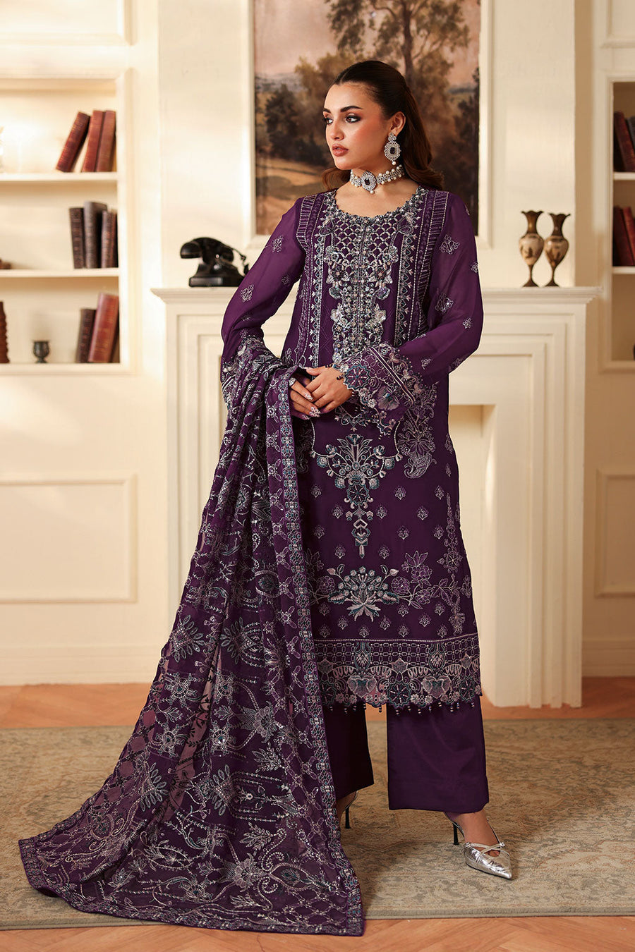 Ramsha Dastan Vol-04 Embroidered Chiffon Unstitched 3Pc Suit T-406
