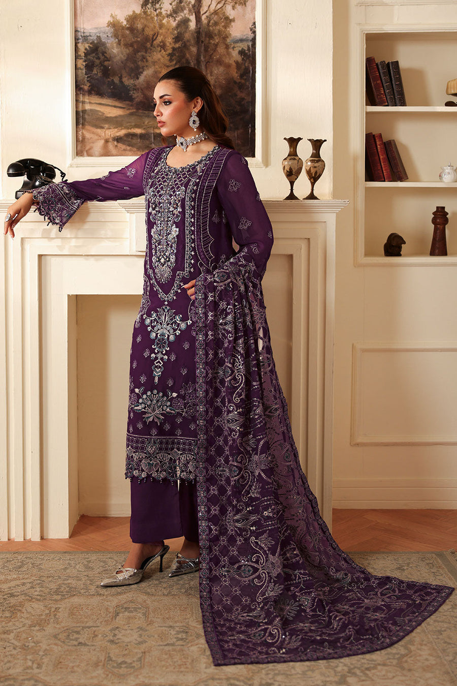 Ramsha Dastan Vol-04 Embroidered Chiffon Unstitched 3Pc Suit T-406
