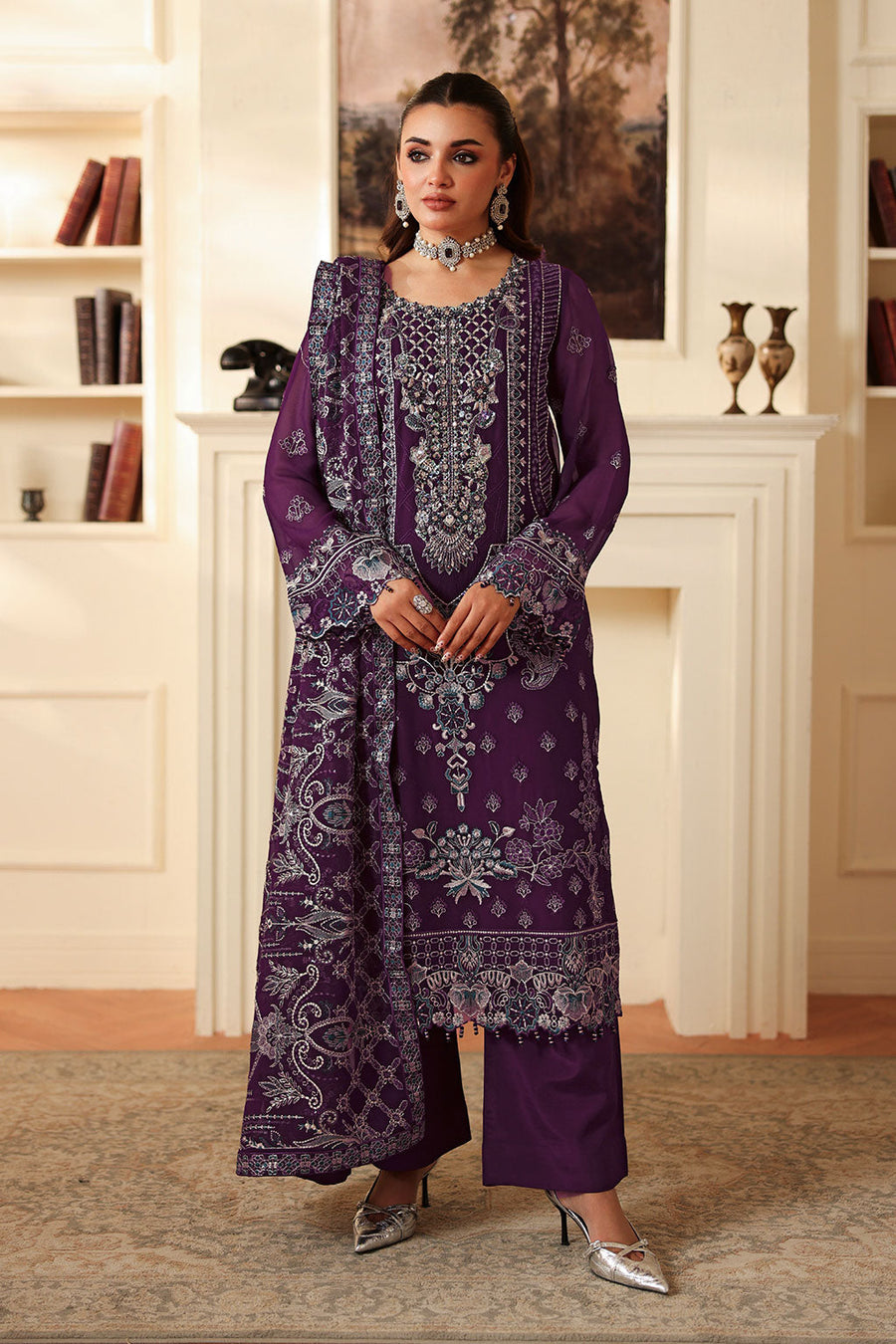 Ramsha Dastan Vol-04 Embroidered Chiffon Unstitched 3Pc Suit T-406