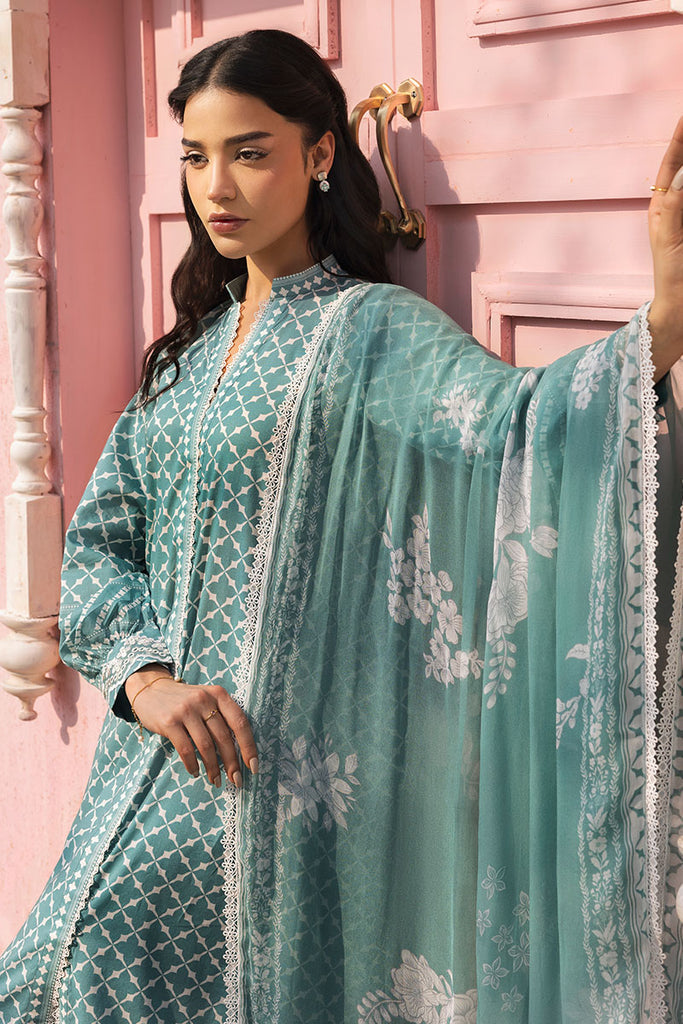 Cross Stitch Premium Embroidered Lawn Unstitched 3Pc Suit - TEAL GRACE
