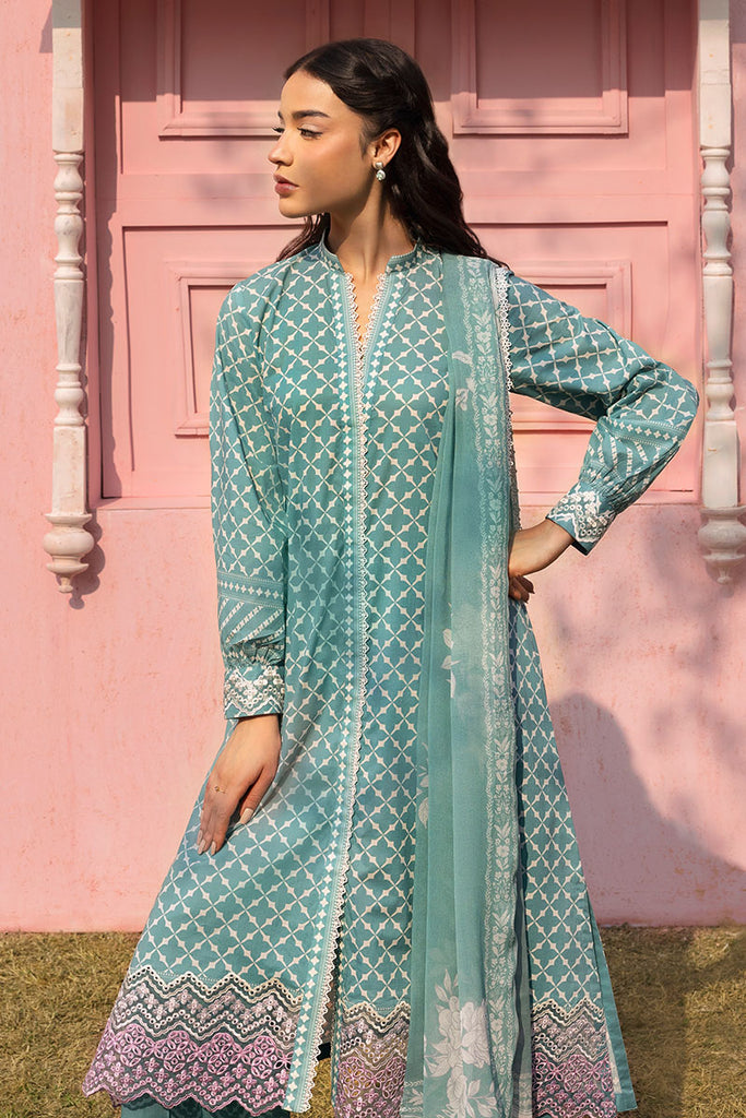 Cross Stitch Premium Embroidered Lawn Unstitched 3Pc Suit - TEAL GRACE