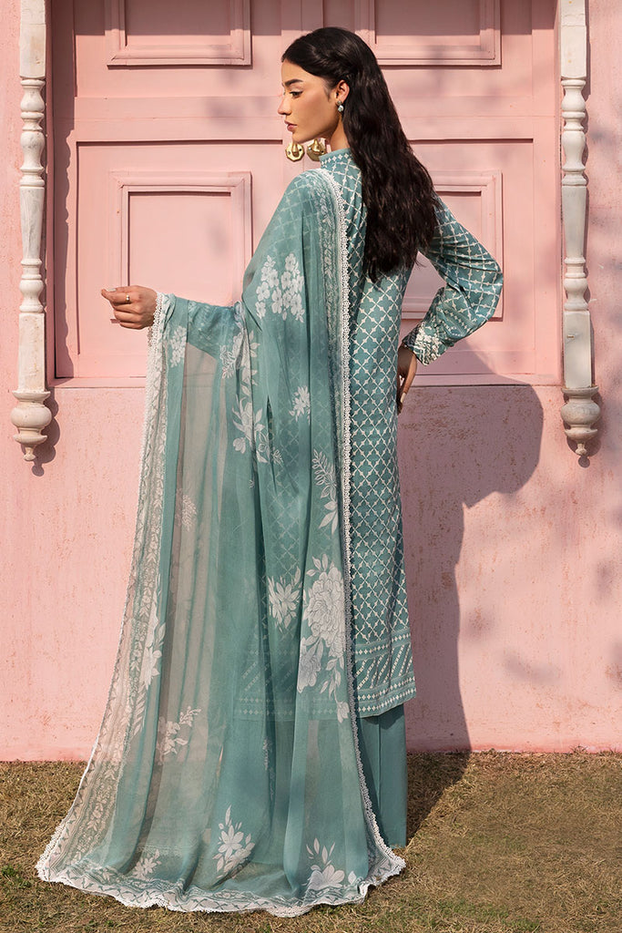 Cross Stitch Premium Embroidered Lawn Unstitched 3Pc Suit - TEAL GRACE