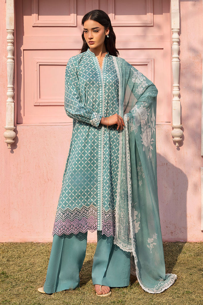 Cross Stitch Premium Embroidered Lawn Unstitched 3Pc Suit - TEAL GRACE