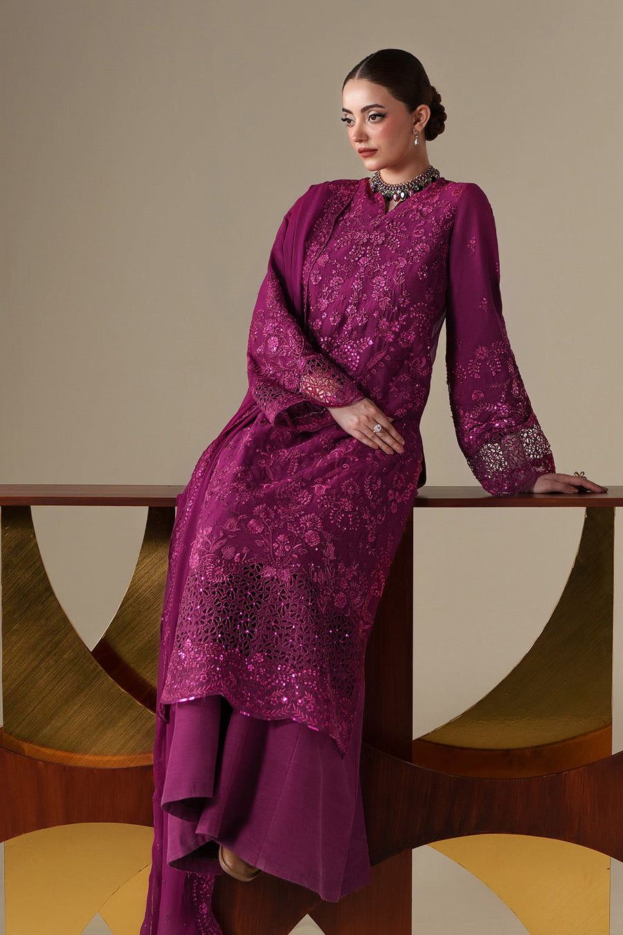 Emaan Adeel Nouvelle Embroidered Chiffon Unstitched 3Pc Suit - THEA
